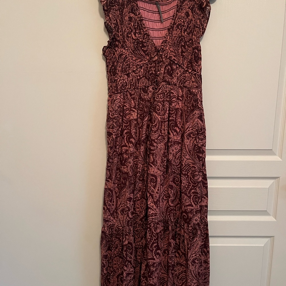 Anthropologie Burgundy Paisley Maxi Dress